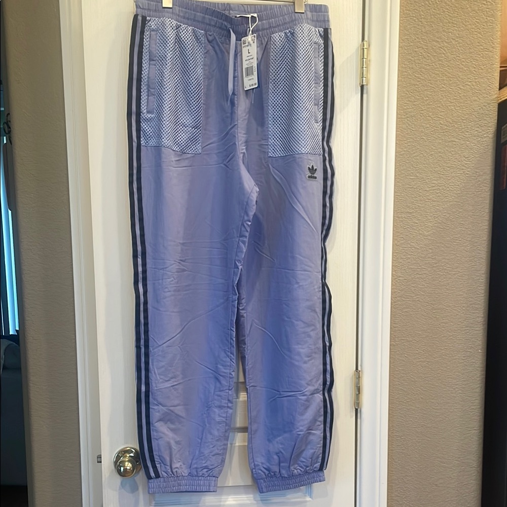 Adidas Lavender Track Pants with Black Stripes